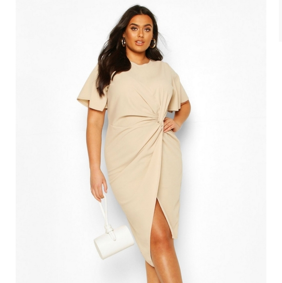 boohoo angel sleeve midi skater dress